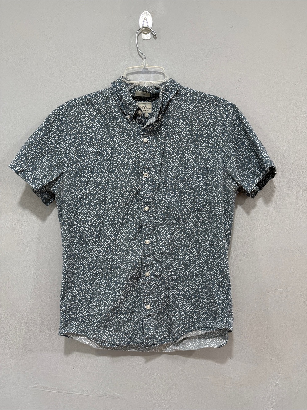J. Crew Short-Sleeve Button-Down Slim Organic Shirt in Teal Floral Size Medium